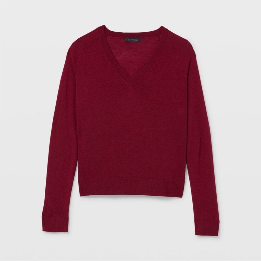 Club Monaco Two Tone V-Neck Sweater in Burgundy, XS